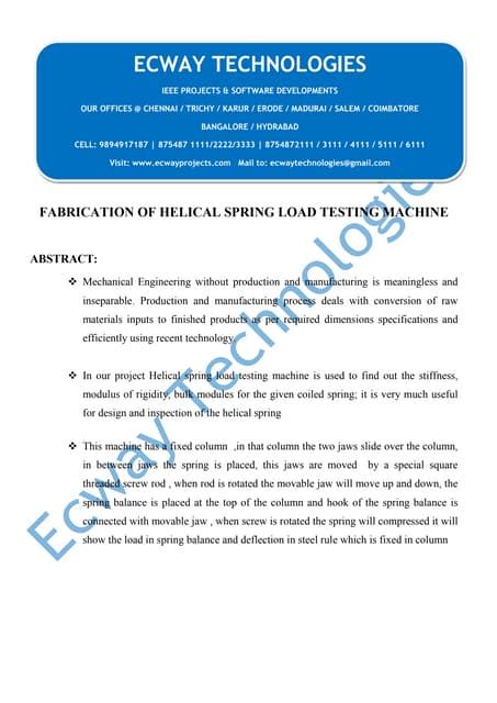 helical spring load testing machine project report|Department of Civil and Environmental Engineering .